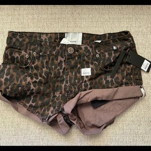 Free People Leopard Print Denim Shorts (30)